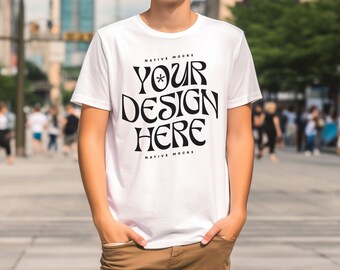 Bella Canvas 3001 Weißes Tshirt Mockup, Modell T-Shirt Mockup, männliches T-Shirt Mockup, Street Grunge