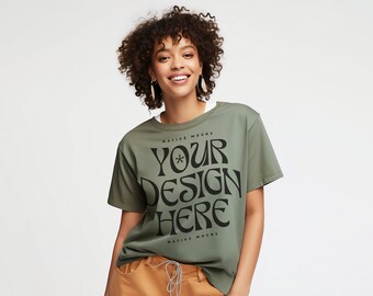 Gildan 5000 Green Tshirt mockup, Fashion t-shirt mock up, Oversize shirt, Model mock-up