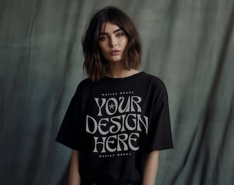 Gildan 5000 Black Tshirt mockup, Fashion t-shirt mock up, Oversize shirt, Model mock-up