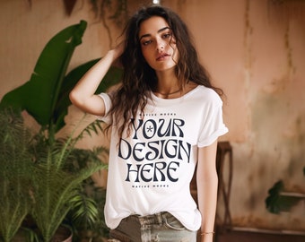 Comfort Colors White Tshirt mockup, Fashion t-shirt mock up, Model mock-up, Oversized shirt mock