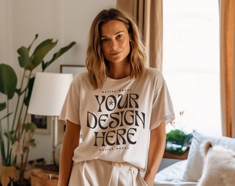 Comfort Colors Ivory Tshirt mockup, Fashion t-shirt mock up, Model mock-up, Oversized shirt mock
