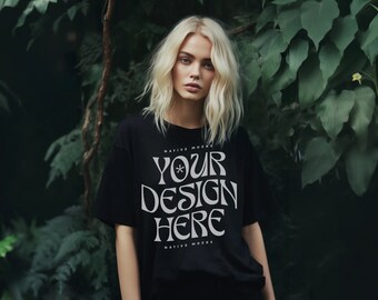 Comfort Colors Black Tshirt mockup, Fashion t-shirt mock up, Modello mock-up, Camicia oversize mock up