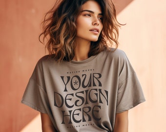 Bella Canvas 3001 Pebble Tshirt mockup, Fashion t-shirt mock up, Boho Girl, Model mock-up Bohemian