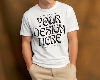 Bella Canvas 3001 White Tshirt mockup, Model T-Shirt Mockup, Male t-shirt Mockup, Minimalist Studio, White Tshirt mock