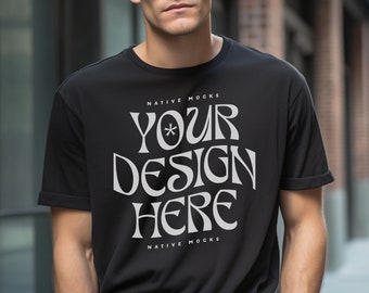 Bella Canvas 3001 Black Tshirt mockup, Model T-Shirt Mockup, Male t-shirt Mockup, Street Grunge