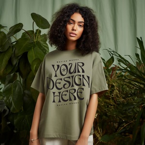 ギルダン 5000 ミリタリーグリーン Tシャツ モックアップ、ファッション Tシャツ モックアップ、オーバーサイズ シャツ、モデル モックアップ