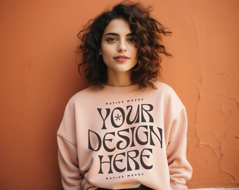 Gildan 18000 Light Pink Sweatshirt mockup | Sweatshirt Model Mockup | Gildan Crewneck Mockups | Aesthetic 18000 Mockup