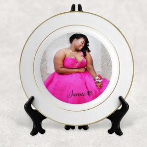 Custom Photo/Text Porcelain Decorative Plate with Gold Rims -  Handmade Porcelain Plate