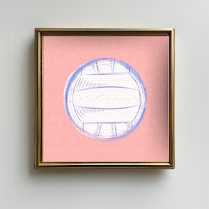 Cute Girls Volleyball Painting Sketch Printable Art | Athletics Sports Aesthetic Pink and Blue | Digital Download