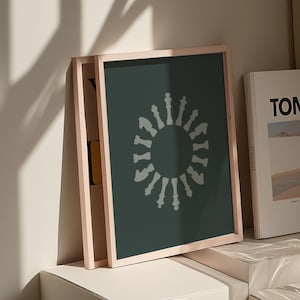 Aesthetic Chess Pieces Circle Green Art | Unique Game Room Sophisticated Poster | Digital Download