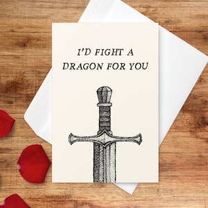 Je combattrais un dragon pour toi | Fantaisie romantique | Donjons et dragons inspirés du jeu vidéo | Carte Saint Valentin