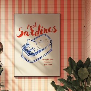 Fresh Sardine Girl Summer Outline | Coastal Aesthetic Summer Fish Kitchen Food Drawing | Digital Download
