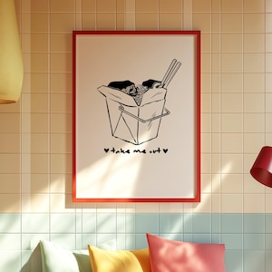 Takeout Chinese Noodles Line Art | Trendy Unique Eclectic Kitchen Food Decor | Digital Download