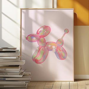 Iridescent Pink Balloon Dog Pop Art Poster | Eclectic Colorful Print | Digital Download