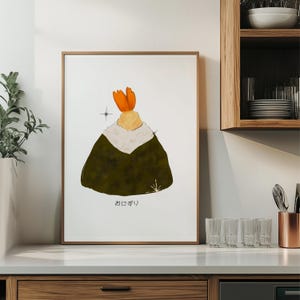 Garnelen Tempura Onigiri Gemälde | Niedliches japanisches Essen Küche Dekor | Digitaler Download