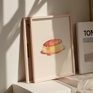 Leche Flan Purin Pudding Watercolor Dessert Printable Poster | Cozy Cottagecore Sweets Kitchen Decor | Digital Download