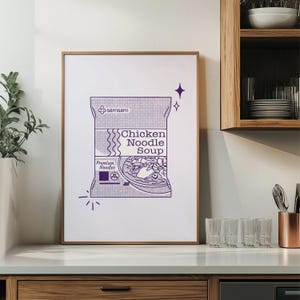 Purple Korean Instant Ramyeon | Instant Ramen Food Drawing Lofi Cute | Digital Download
