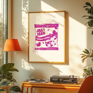 Jelly Bean Pink Pop Art | Cute Snack Wall Art Candy | Digital Download