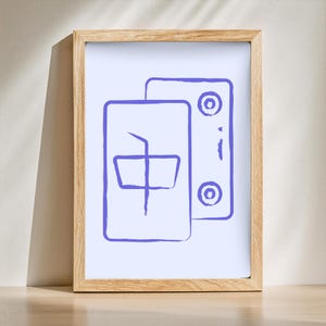 Blue Mahjong Tile Painted Style Poster | Unique Game Room Art | Digital Download