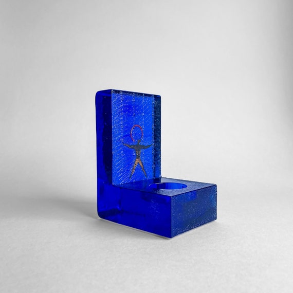 1940年代 アメリカ製ガラス製 八角形 キャンドルホルダー貴重なブルー