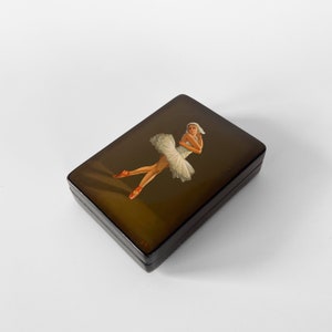 Rare Fedoskino (Федоскино) Russian Lacquer Box | Hand Painted Miniature Painting, Trinket Jewellery Box | Ballet Dancer by Artist Karpova