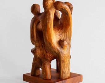 Large Vintage Abstract Pine Wood Sculpture, Sweden, Early 200s - Scandinavian Modern Art - Signed and Dated Handmade Original Wooden Artwork