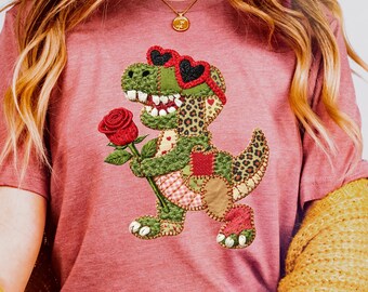 Valentine Dinosaur PNG, Cute T-Rex Love PNG, Chunky Yarn Crochet Style Dino Holding Heart Pink Clouds Valentine Sublimation Valentine Animal