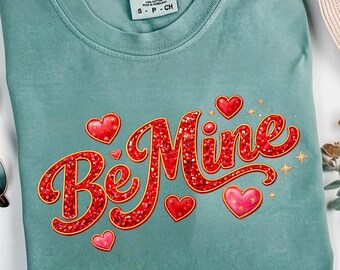 Faux Yarn Chenille Valentine Text Design, Be Mine PNG, Cozy Romantic Sweater Style Love Quote Sublimation Printable PNG