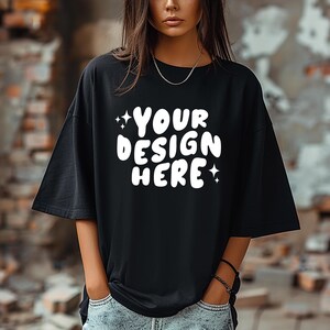 Mockup di maglietta Black Box Fit, mockup di maglietta da donna, mockup di maglietta POD oversize da donna, file mock di maglietta di alta qualità etsy mock