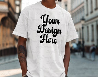 AS Colour 5080 White T-Shirt Mockup, Men Model Mockup for Oversize Tee, Mockup Download for AS Colour 5080, Oversize shirt aesthetic mockup