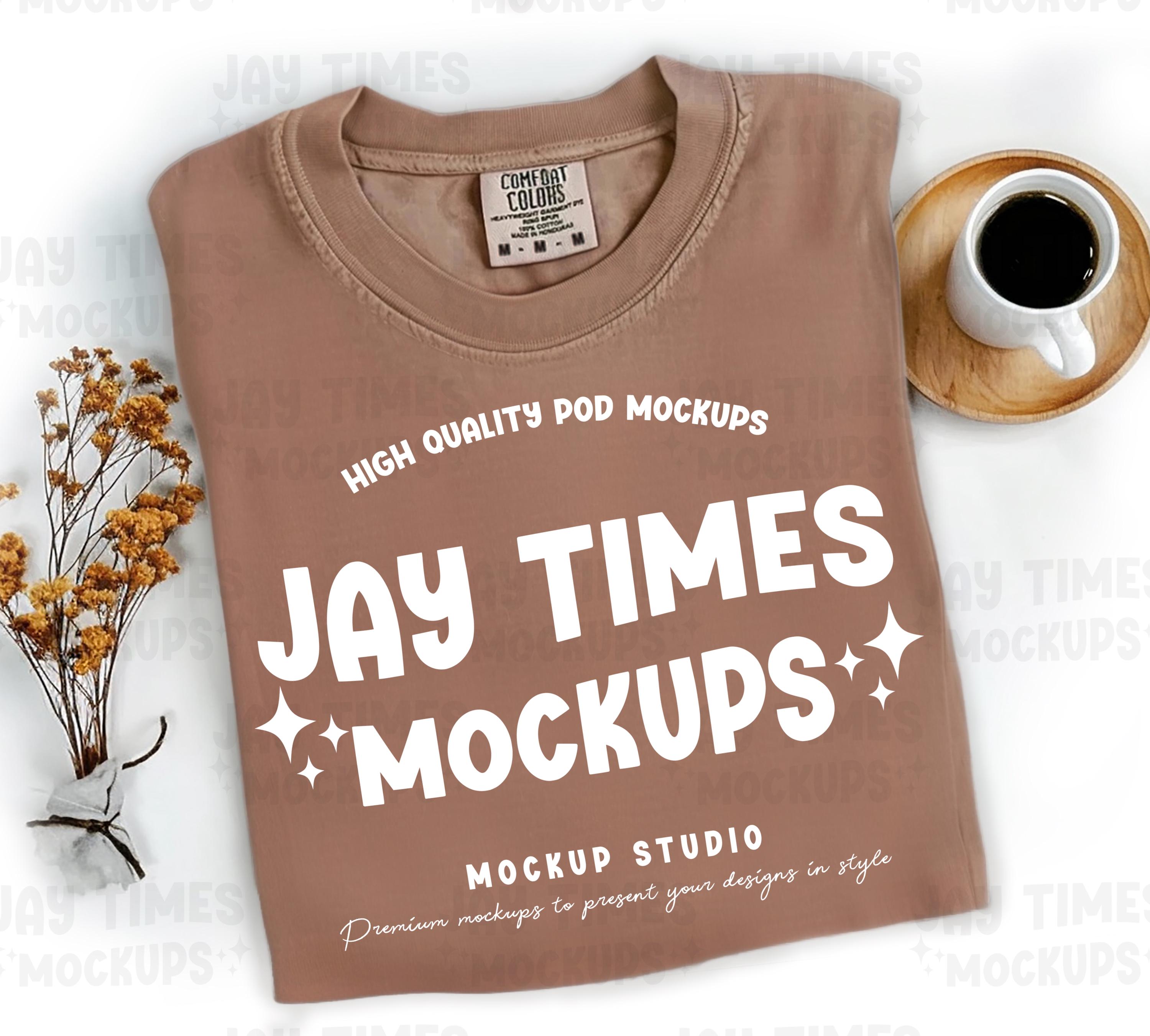 Flatlay Comfort Colors Espresso Mockup, C1717 flat lay folde T-shirt Mock, Short sleeve shirt mock, Comfort Colors mockup, 1717 mockup