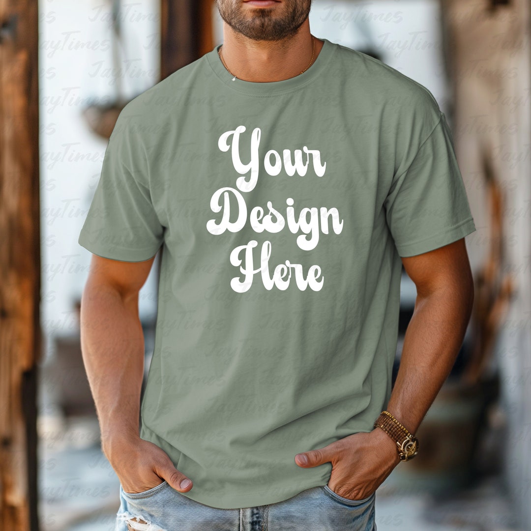 Bay Comfort Colors 1717 Mockup, Bay Color Mockup Men, Man Model C1717 ...