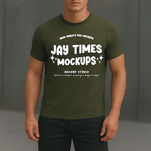 Bella Canvas Military Green Mockup, Men Model BC3001 Mockup, Real Men Model Mockup, Military Green  BC3001 POD Shirt Mockup Download