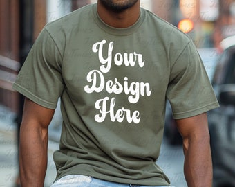 Comfortkleuren 1717 mannenmodel mockup Bay-kleur Comfor-kleuren 1717 T-shirtmockup, esthetische mockup, mockup heren downloaden, mockupbestand 1717