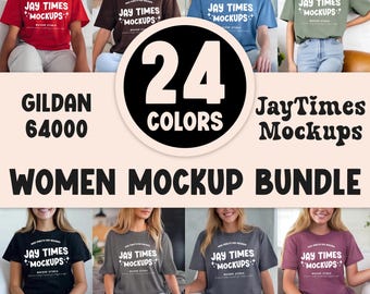 Gildan 64000 Mockups Bundle G640 Female Model Mockups Bundle Woman Shirt Mockup Bundle  Trendy Minimal Neutral Simple Boho Mockups Aesthetic