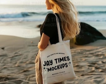 Tote Bag Female Mockup Canvas Tote Bag Women Model Beach Mock Natural Tote Bag Mockup Tote Mockup Beige Tote Mockup POD Shopping Bag Mockup
