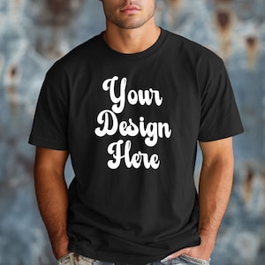 Black Comfort Colors 1717 Mockup, Black Color Mockup Herren, Man Modell C1717 Mock, Aesthetic Mock für Herren T-Shirt, Father Tee Mockup