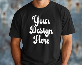 Black Comfort Colors 1717-mockup, zwarte kleur-mockup heren, herenmodel C1717-mockup, esthetische mock-up voor heren T-shirt, Father Tee-mockup