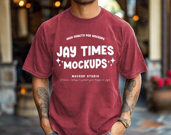 Chilli Comfort Colors C1717 Mockup Male Model Chilli CC Mockup Man Model Tee Shirt Mockup Trendy Father Mock Comfort Color POD Shirt