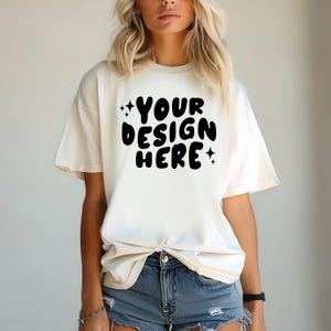 T-shirt mockup, Comfort Colors Ivory Tee Mock Bundle, Aesthetic Mock, Woman Model Mock, Trendy shirt Mock, Female Model Mock, POD Shop Mock