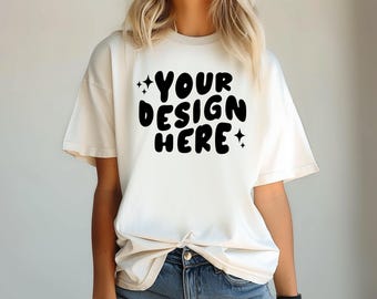 T-Shirt Mockup, Comfort Colors Ivory Tee Mock Bundle, Aesthetic Mock, Woman Model Mock, Trendy shirt mock, Female Model Mock, POD Shop mock