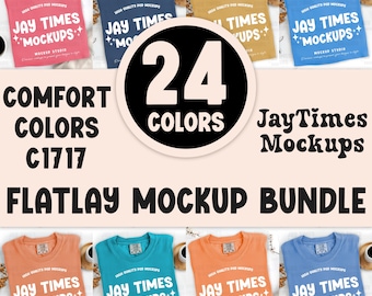 Flatlay Comfort Colors 1717 Bundle TShirt Mockup Bundle C1717 Bundle Mock Trendy Minimal Neutral Simple Boho Mockups Bundle Aesthetic Mockup