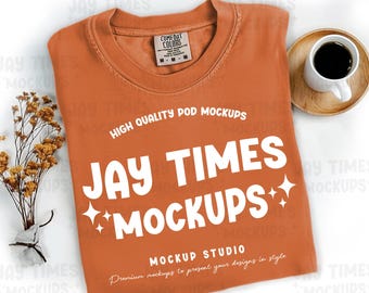 Comfort Colors Burnt Orange Flatlay Mockup, C1717 flat lay folded Burnt Orange Mock, Short sleeve mock, Comfort Colors mockup, 1717 mock