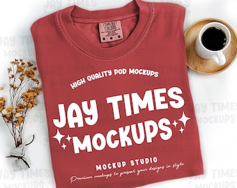 Comfort Colors Chili Flatlay Mockup, C1717 flat lay folded Red Mock, Short sleeve mock, Comfort Colors mockup, 1717 mock