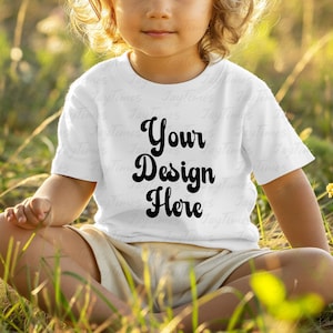Rabbit Skins 3322 White Color Mockup, Baby Tee Shirt Mock, Aesthetic moskup, Infant Fine Jersey Mockup, Natural Mockup for Baby, Kids Shirt
