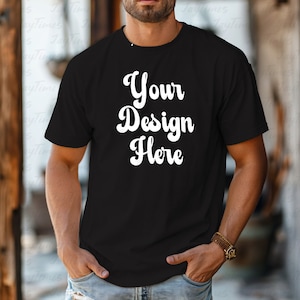 Black Comfort Colors 1717-mockup, zwarte kleur-mockup heren, herenmodel C1717-mockup, esthetische mock-up voor heren T-shirt, Father Tee-mockup