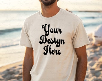 Bella Canvas 3001 Man Model Mockup Natural Color Bella Canvas 3001 Tshirt mockup, Aesthetic mock, Men Mockup Download, 3001 mockup file