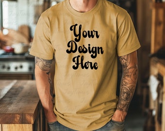Comfort Colors 1717 Mustard Mockup, Father Mockup, Dad T-Shirt mockup, Comfort Colors Mock, Man Model Mockup, Aesthetic Kitchen mockup file