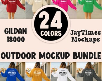 GIldan 18000 Sweatshirt Bundle Women Model Pullover Mock Bundle, Back View Mockup Bundle G180 Trendy Minimal Neutral Simple Boho Mockups