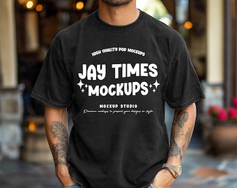 Black Comfort Colors C1717 Mockup Male Model CC Mockup Aesthetic Man Model Tee Shirt Mockup Trendy Father Mockup Comfort Colors POD Shirt
